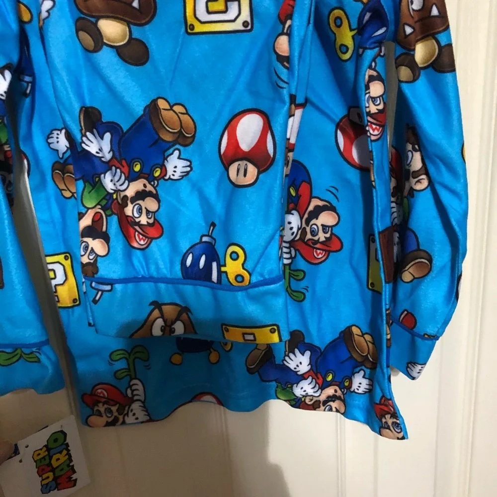 2piece Super Mario blue red long sleeve pajama top and pant set size small (6/7)